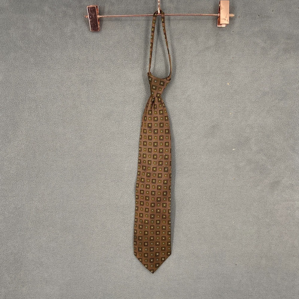 Bocara Mens Brown Geometric Grid Striped Formal Adjustable Pointed Neck Tie